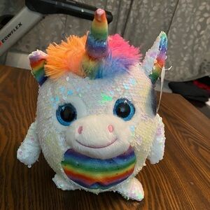 Fiesta white Sequin unicorn Rainbow Star Plush Toy NWT